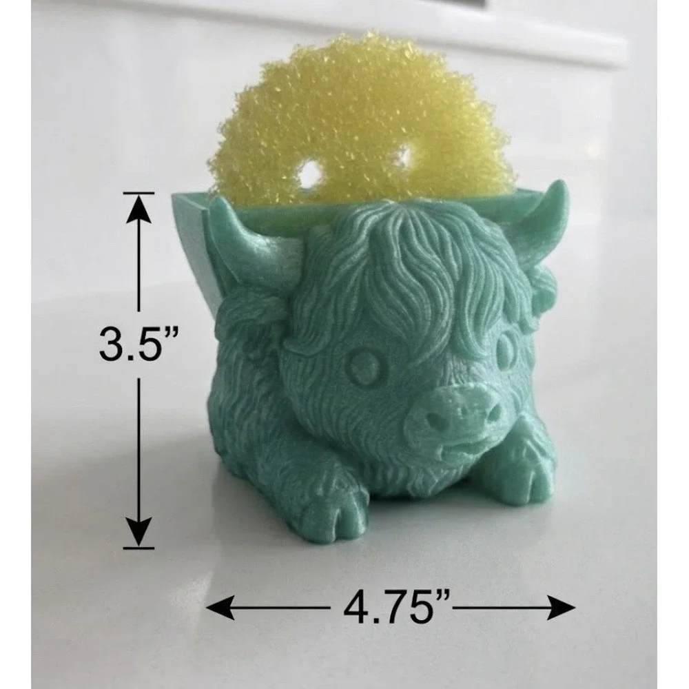 Highland Cow 3D Print Scrub Daddy Sponge Holder / Caddy - Mouth Drainspout Teal